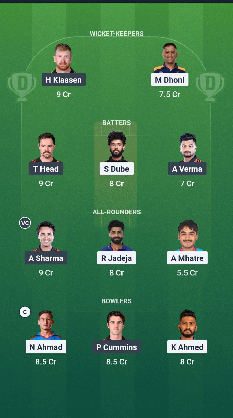 CSK vs SRH Dream11 Fantasy team